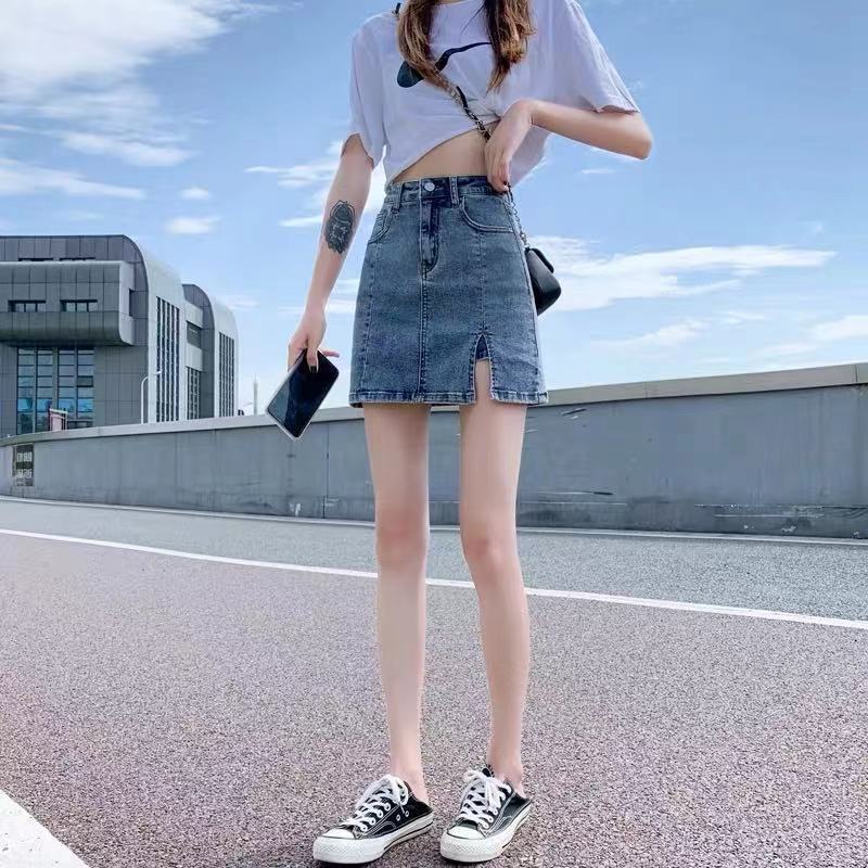 2024 New Summer Style High-wAisted A-line Slimming Look Sexy Slit Skirt Hip-covering Denim Short Skirt PAnts Skirt Women's Trend