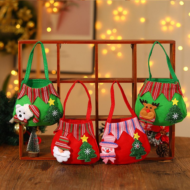 Christmas Supplies Brushed Cloth Color Tote Bag Santa Claus Gift Bag Children Small Gift Bag Decorations