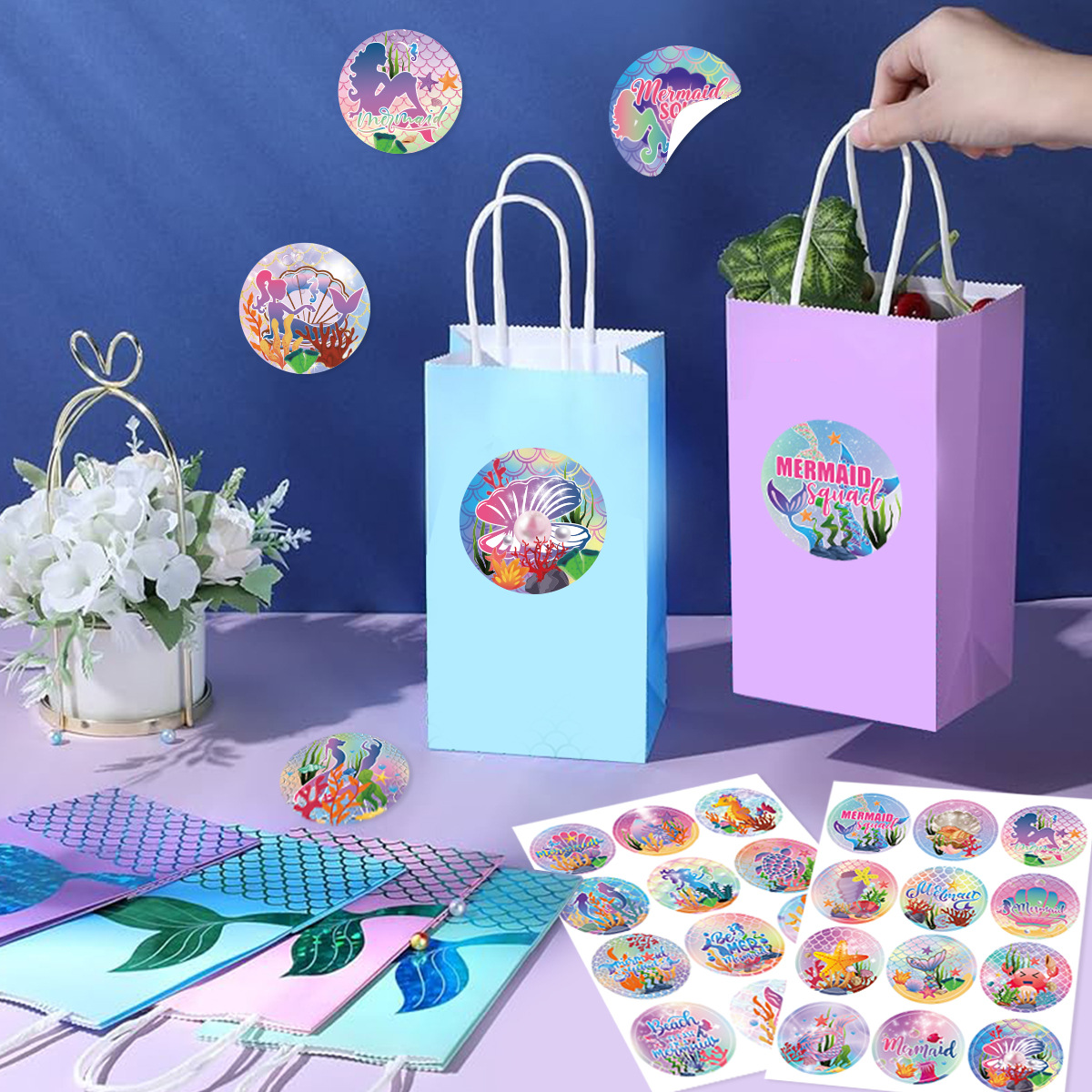Picture of Mermaid theme birthday party decoration stickers children's birthday gift decoration adhesive stickers sealing stickers