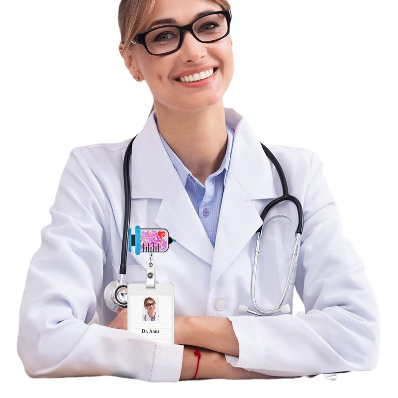 Acrylic quicksand needle clothes love easy pull-up buckle rotating ID buckle Doctor Nurse retractable badge reel