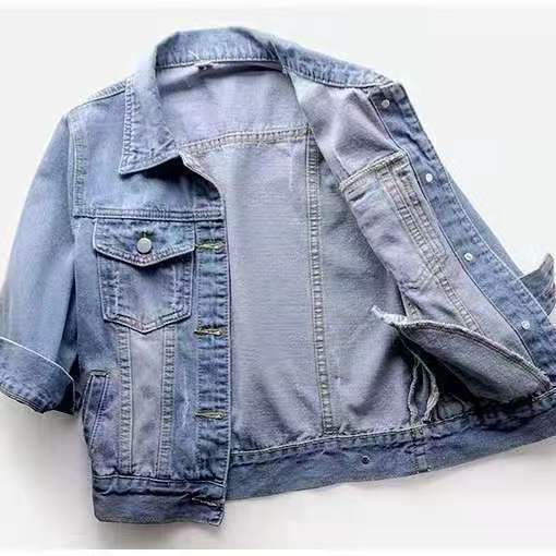 Picture of Three-Quarter Sleeve Denim Jacket for Women, Short, High-End, Spring & Fall, Slim, Versatile Cardigan, Versatile Student Top
