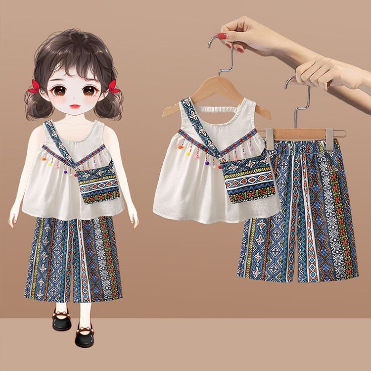 Picture of Girls' suit Dopamine Wear Western-style Summer Girls' Baby Girls' Thin Ethnic Fashionable Children's Internet-famous Cool Summer Dress