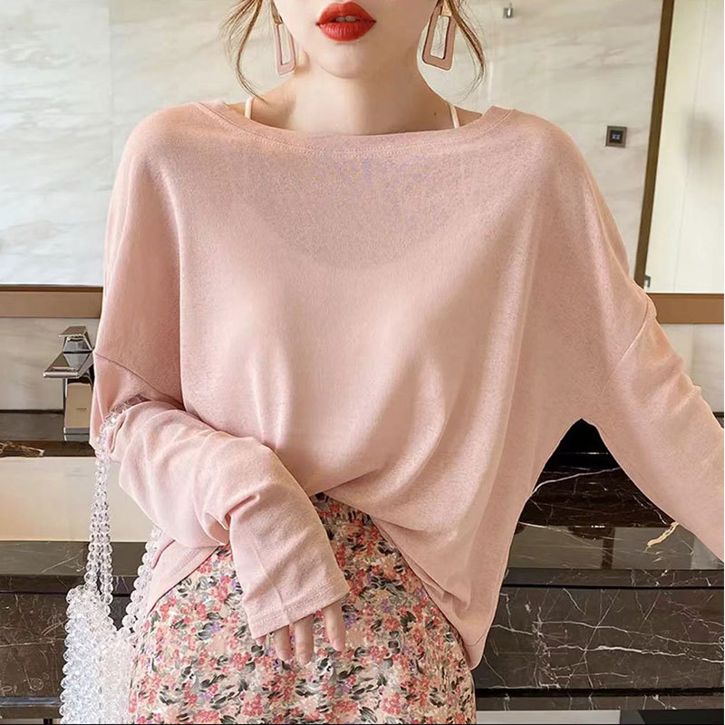 Picture of Blouse for Fat mm Women Thin Summer Korean Style Lazy Style Long-Sleeved Blouse Large Size Versatile Sun Protection Loose Ice Silk Lazy Style
