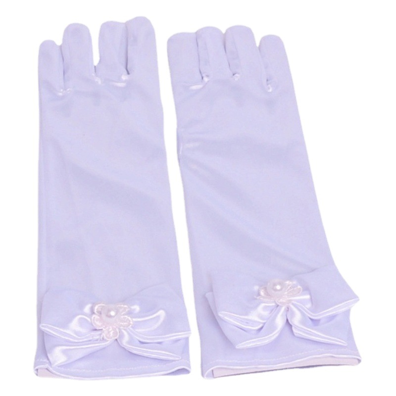 Children's gloves baby flower girl dress gloves White pink girls bow wedding gloves factory wholesale