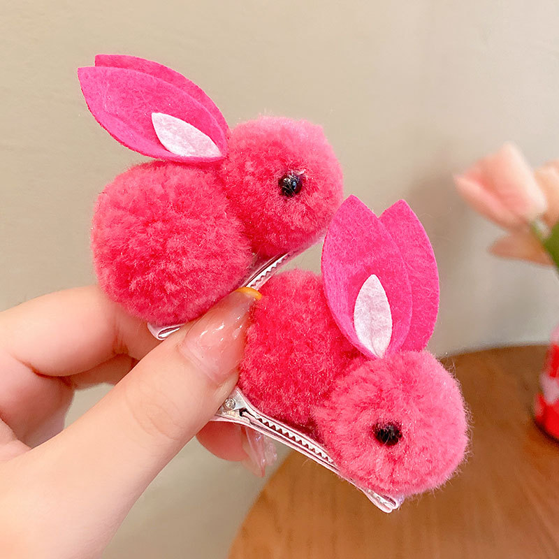 Picture of Children's Hairpin Girl Cute Super Cute Three-dimensional Rabbit Plush Hairpin Girl's Hair Hair Accessories for Autumn and Winter