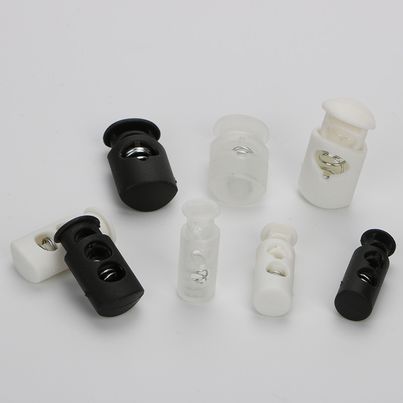 Picture of Manufacturer Plastic Adjustable Elastic Belt Spring Buckle with Rope Pig Nose Buckle Single and Double Holes Round Black Transparent Drawstring Buckle
