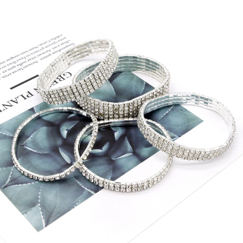 Picture of European and American simple full diamond bracelet super shiny elastic elastic 1 to 5 rows anklet bracelet birthday wedding party accessories