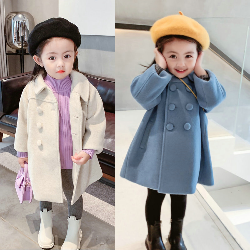 Picture of Foreign Trade Girls' Outwear 2025 Winter New Product Kidsren's Quilted Thickeneded Double-Breasted Elegant Spring Woolen Outwear Kidsren's Clothing
