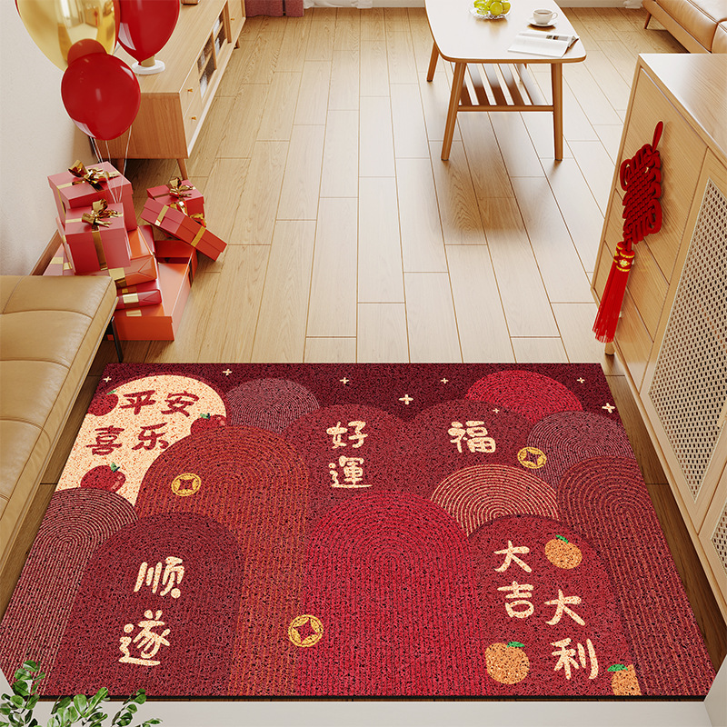 Entrance door mat silk ring cartoon new door mat door PVC wear-resistant entrance carpet can be cut