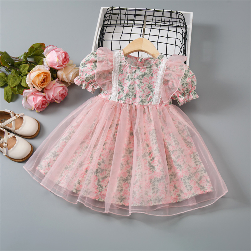 Little Girl Flower Lace Dress 2024 Summer New Style Baby Girl Summer K-style Fashionable Princess Dress