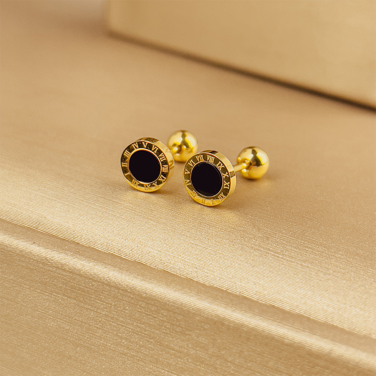 Outgoing All-match Earrings for Women Anti-drop Screw Niche Earrings Light Luxury Titanium Steel Earrings Gold-plated Simple Style Time