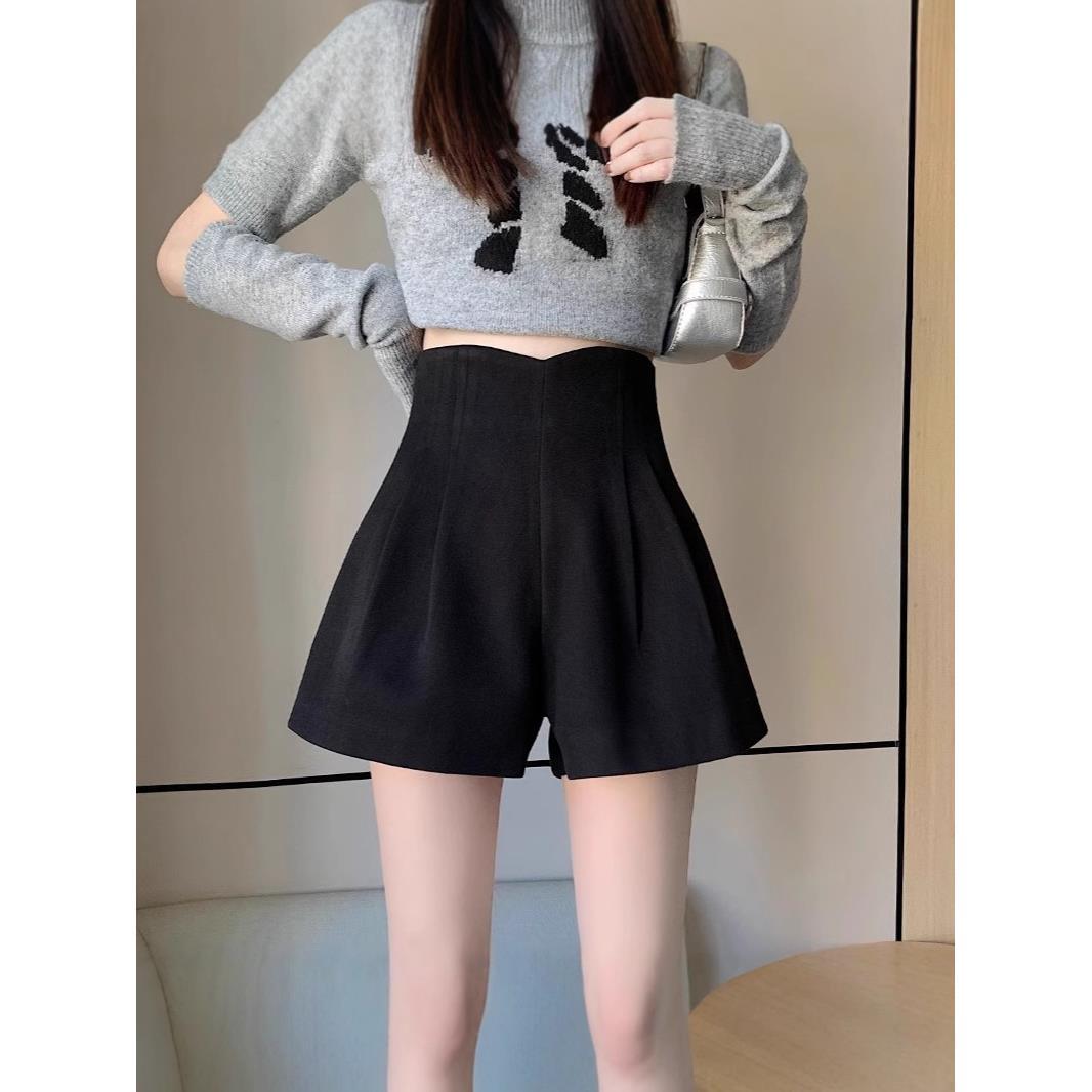 Autumn and Winter Shorts Women's Outer Wear High Waist A- Shoe Pants 2024 Wide Leg Pants Elegant Khaki Wool Slim New Style