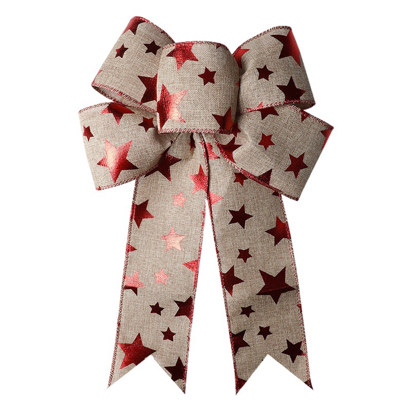 Cross-border supply of Christmas decorative finished bow fine hemp print snowflake ribbon Christmas bow spot