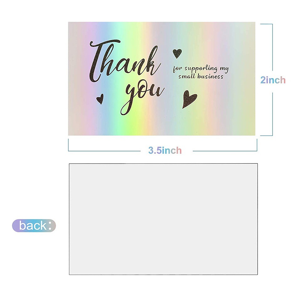 50 sheets/pack 9*5cm Laser rainbow thank you card gift packaging thank you card foreign trade cross-border wholesale