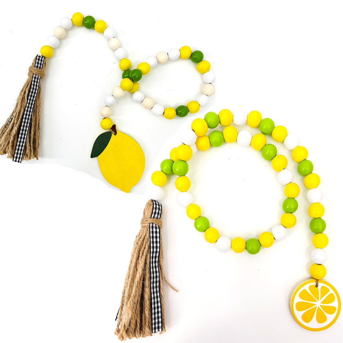 Lemon Bead String Hemp Rope Tassel Wooden Bead String Summer Wind Decorative Lemon Wood Bead Garland