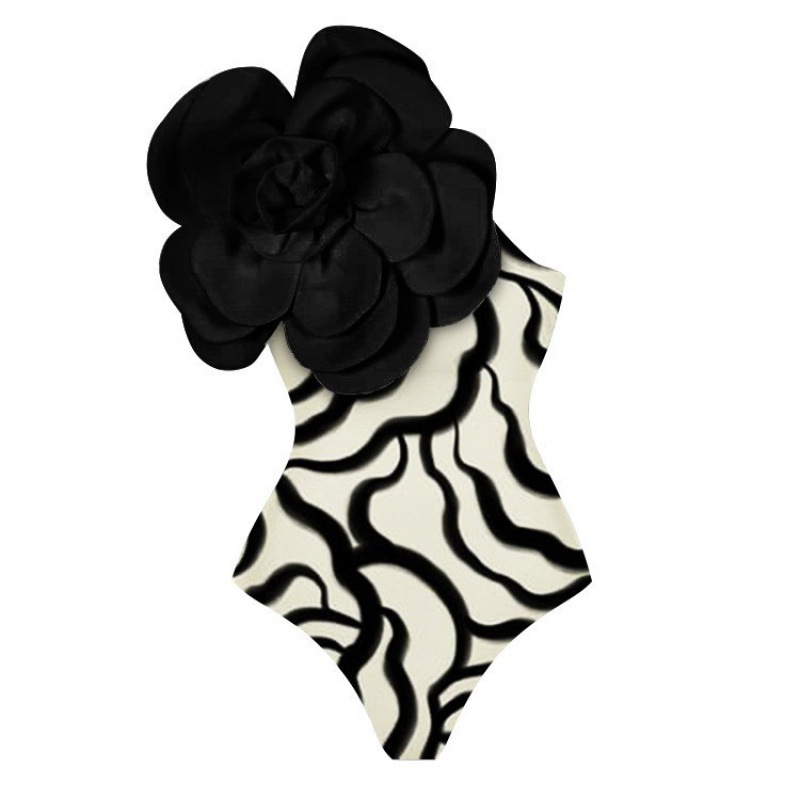 Picture of 2024 Amazon AliExpress one-piece swimsuit 3D big flower decoration sexy Peco Peco print swimsuit suit women