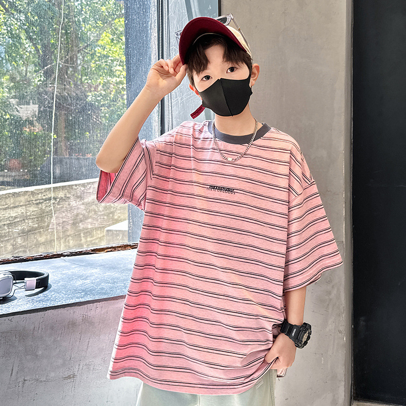 Picture of Summer Boys Short-sleeved T-shirt New Children's Wear Kids Boys Striped T Personality Trendy Cool Teenager Half-sleeved Top Cross-border