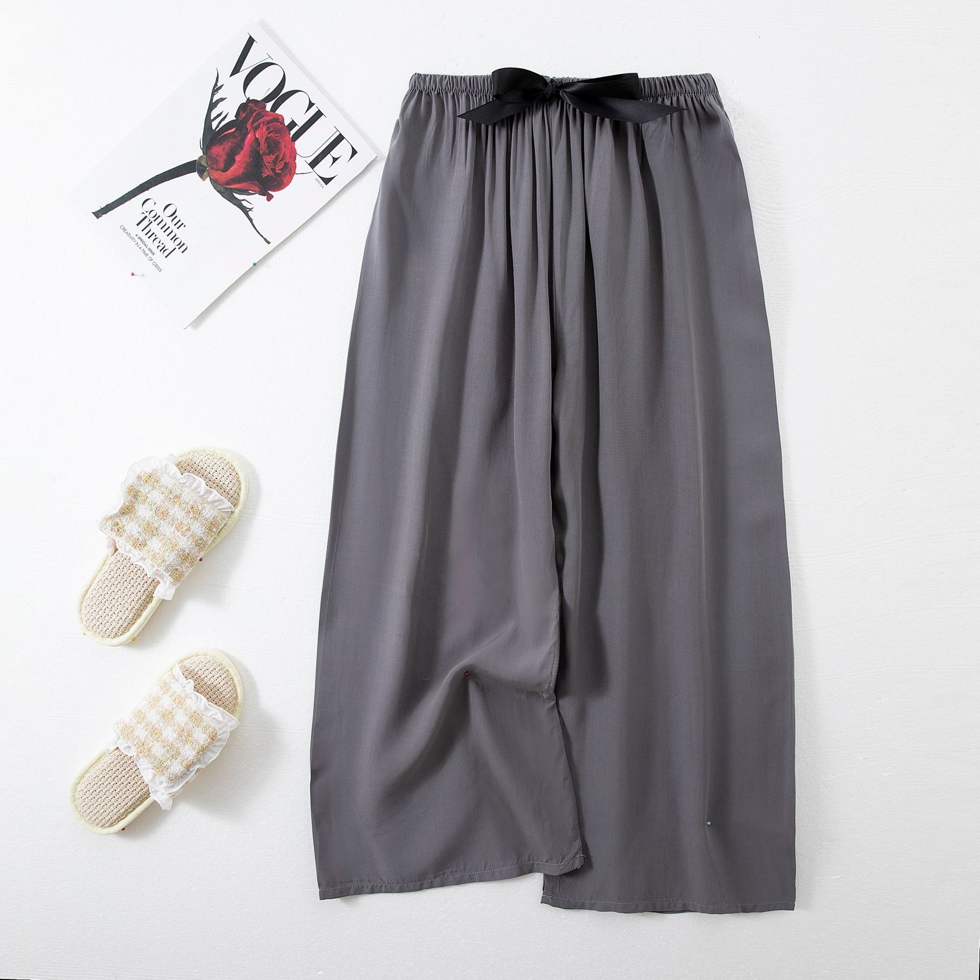 Picture of Cotton Silk Pajama Pants Women's Summer Thin Black and White Cartoon Style Wide Leg Pants Large Size Loose Outer Wearing Foreign Trade Beach Pants