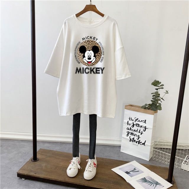 Picture of Pregnant Women's Summer Top T-shirt Mid-length Pure Cotton Short-sleeved Pregnant Women's T-shirt Loose plus size Korean Fashionable Base Shirt for Summer