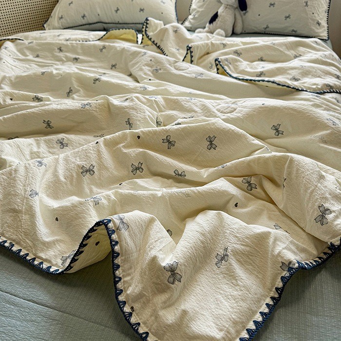 Ins Style Class A Summer New Skin-friendly Super Soft Knitted Cotton Summer Quilt Four-piece Bed Sheet Summer Cool Quilt Air-conditioning Quilt Bedding