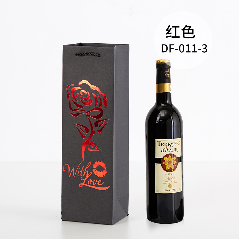 Picture of Red Wine Portable Paper Bag in Stock Hot Stamping Practical Red Wine Gift Packaging Bag Wine Portable Paper Bag Wholesale