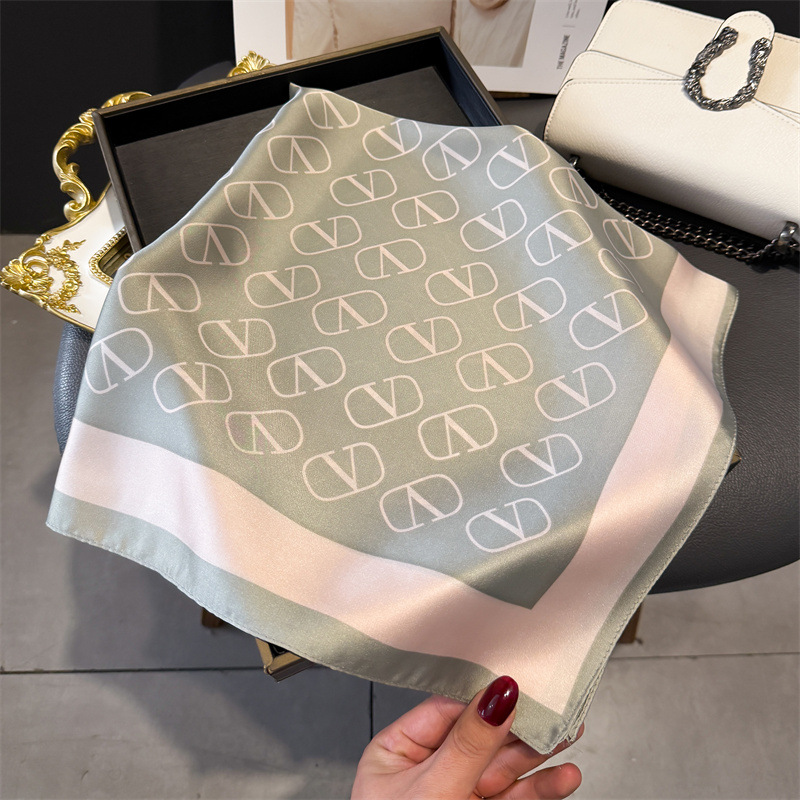 Picture of Letter Pattern Printed Silk Scarf, High-End Versatile Shawl, Sun Protection Neck Scarf, Small Square Scarf, Headscarf, Women's Scarf
