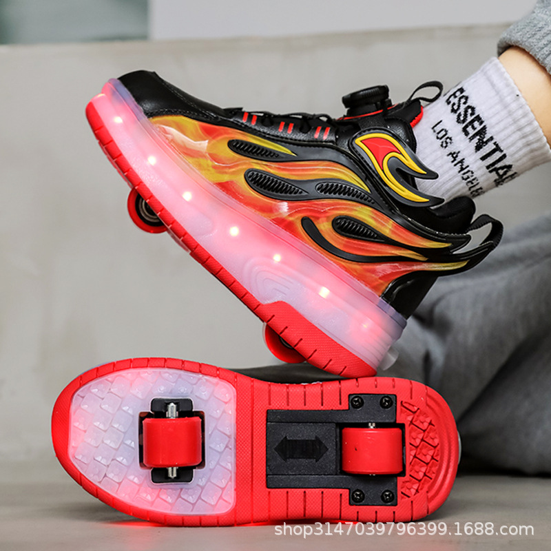 Runaway shoes for boys 2024 new summer children pulley sneaker roller skates two-wheel breathable bursting shoes for boys