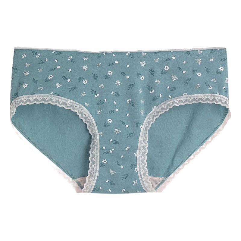Women's Underwear Cotton Cute Printed Cotton Crotch Antibacterial Lace Comfortable Mid-Waist Briefs Breathable Girl Underwear