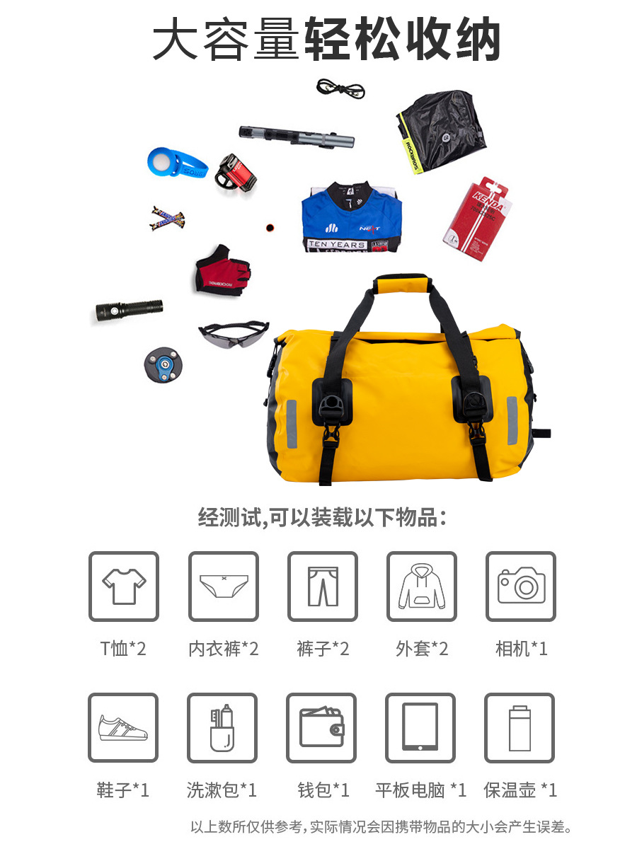Picture of Modified strap pvc yellow night reflective horizontal bag outdoor camping riding pack waterproof motorcycle tail bag