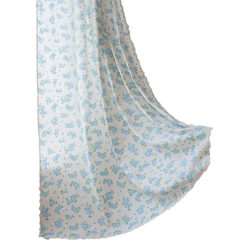 Yiji Qiyun Curtain Finished Blue Flower Tassel Living Room Partition Curtain Light-Impermeable Bay Window Curtain