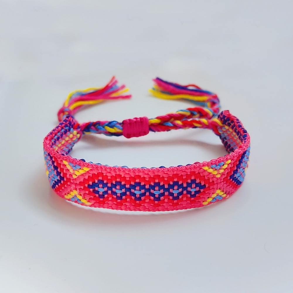 Picture of Colombian Style Ribbon Cotton Bracelet Women's Handmade Woven Ethnic Style Geometric Color Tassel Pure Lucky Hand Rope