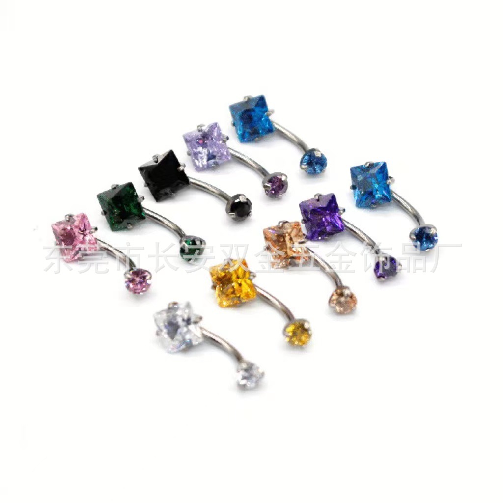 G23 titanium alloy internal teeth double claw zircon navel ring square zircon navel nail body piercing jewelry wholesale
