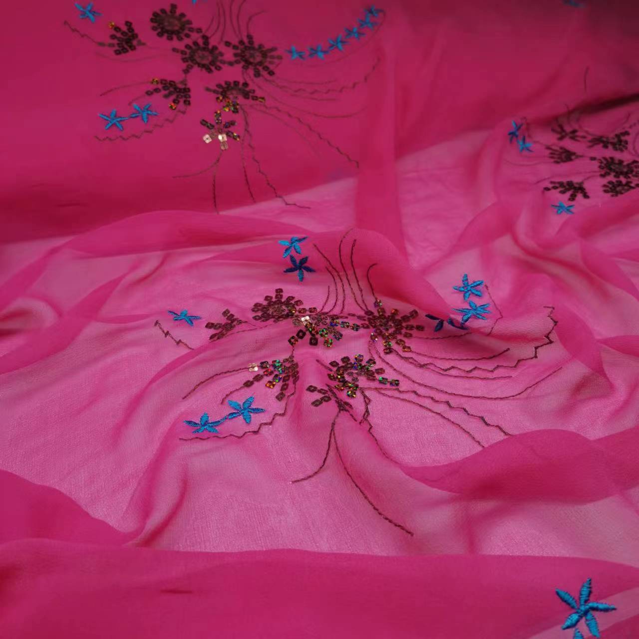 Embroidered Sequin Silk Joki Fabric 8 Mm Bling Cheongsam Hanfu DIY Sewing Fabric