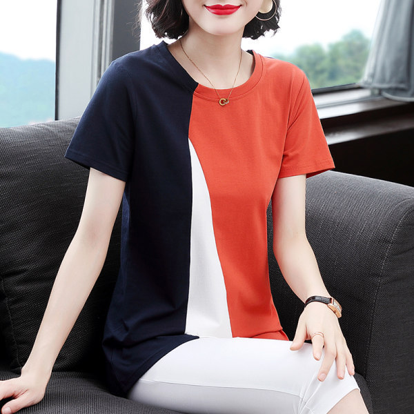 Plus size women's clothing 2023 new middle-aged mom short-sleeved T-shirt women's summer loose mid-length top summer