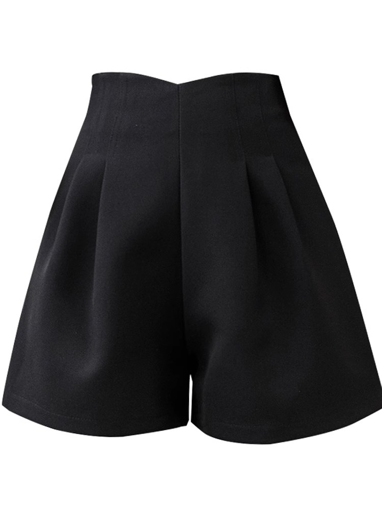 Picture of Black Woolen Shorts Women's 2023 Autumn and Winter New High Waist Slimming Casual Wide Leg Pants chubby girl plus size Boots Pants