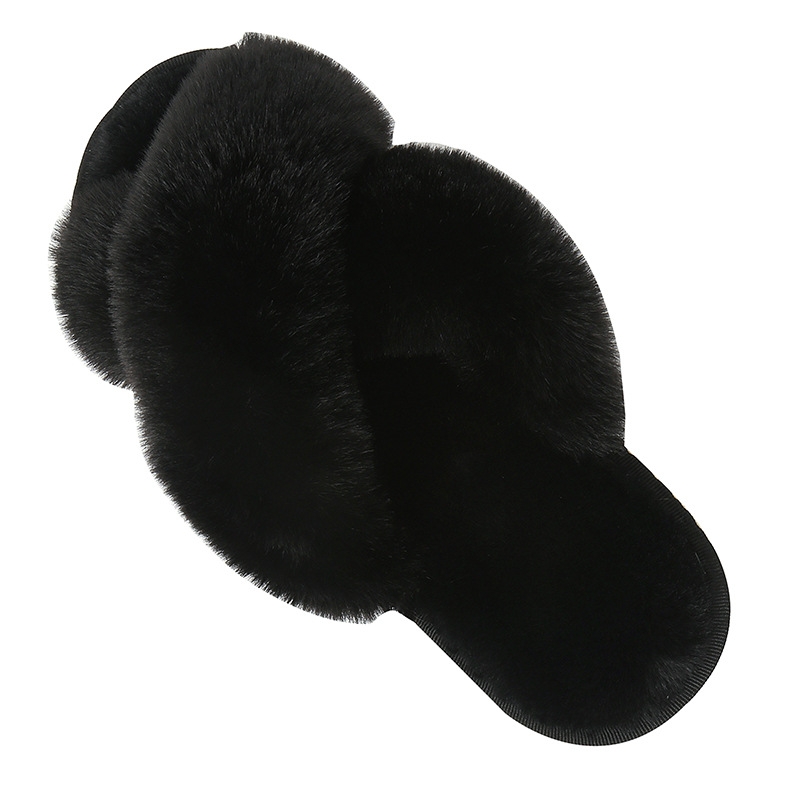 Picture of Amazon Slippers Winter Plush Cross-Strap Cotton Indoor Warm Plus Large Fur Slippers Women's High and Low Imitation Rabbit Fur