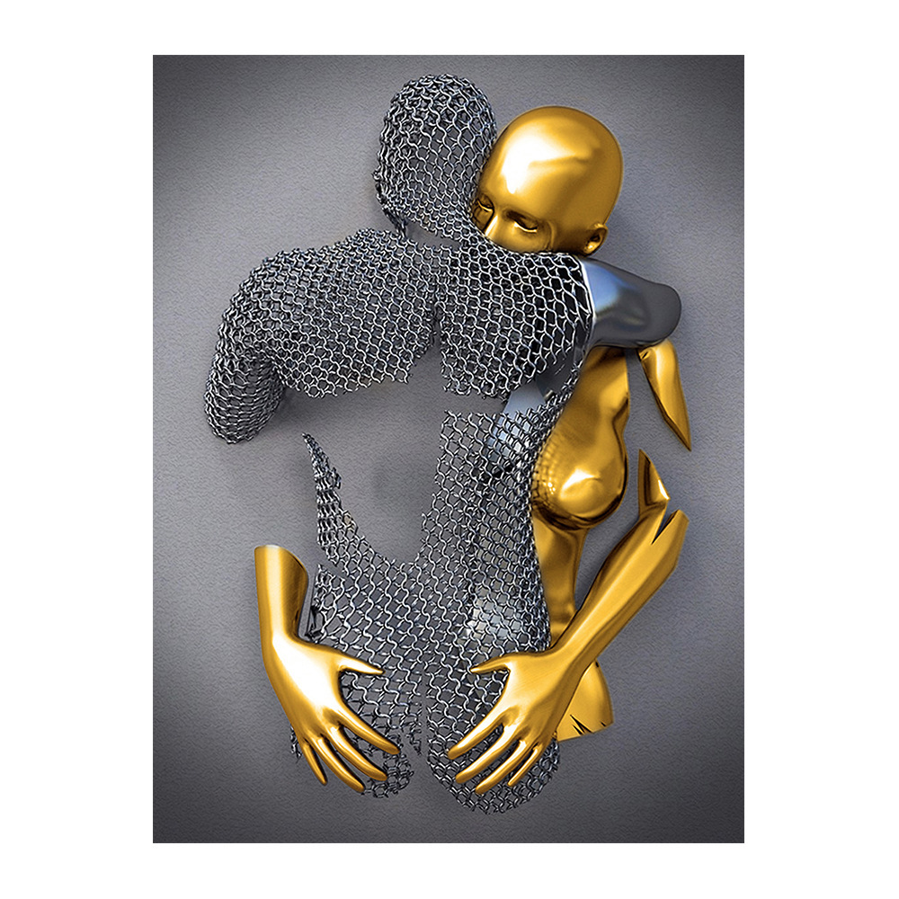 Picture of Scandinavian Home Decoration Canvas Painting Metal Character Statue Poster Hanging Painting Wall Frameless Painting Core Creative Metal