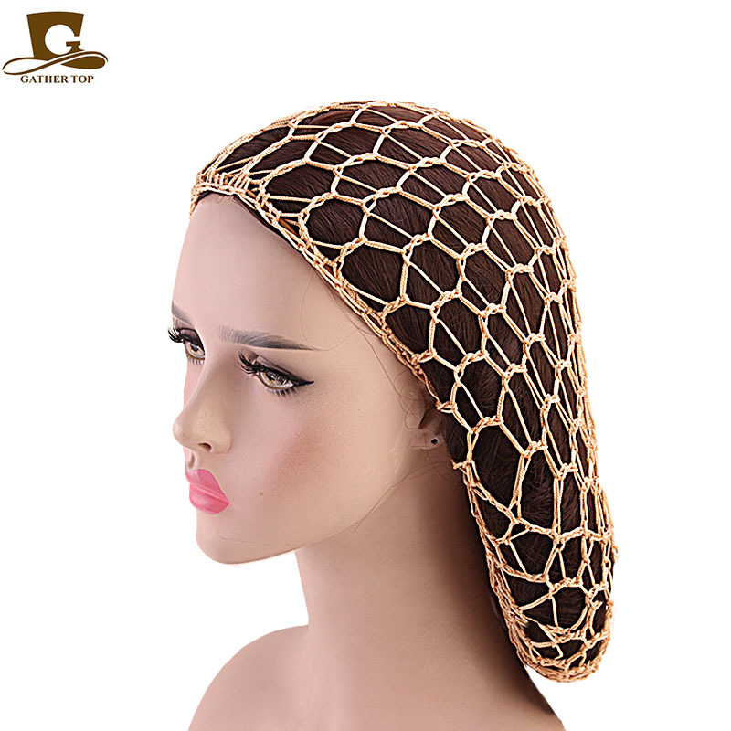 Picture of Women's Handmade Crocheted Braided Net, Mesh Pocket, Mesh Plate Hair Hat, Nightcap, Retro Bow, Retro Style