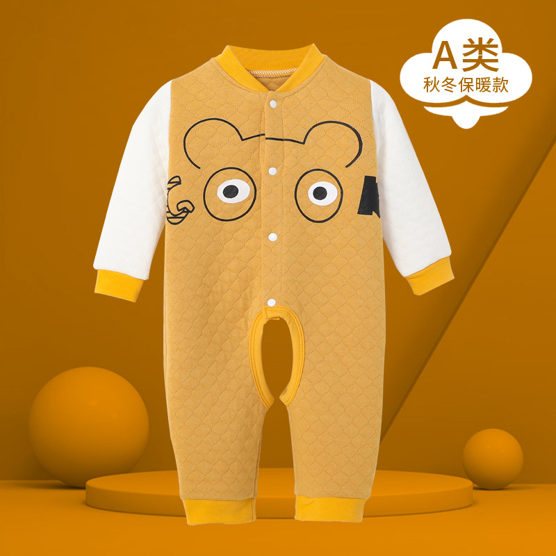Picture of Baby Jumpsuit Pure Cotton Quilted Crawling Suit Pajamas Seamless Set Unisex Baby Romper Autumn and Winter Outfit Cartoon Pattern