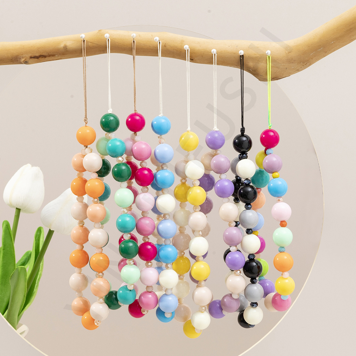 New Little Red Book with Acrylic Beads Mobile Phone Chain Beaded Girl Fashion Candy Color Mobile Phone Anti-lost Hanging Ornaments