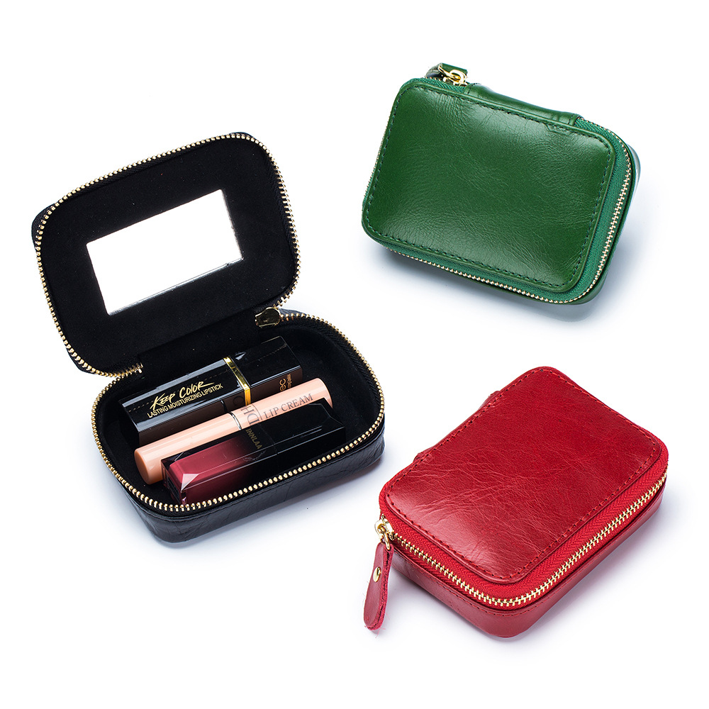 Wholesale mini leather mouth red envelope cowhide cosmetic bag data line earphone bag women's jewelry box coin bag hand