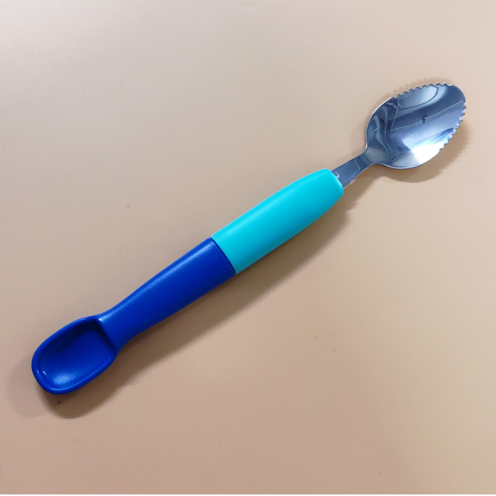 Picture of Factory direct children's fruit scraping spoon double stainless steel scraping spoon silicone spoon baby fruit scraping spoon