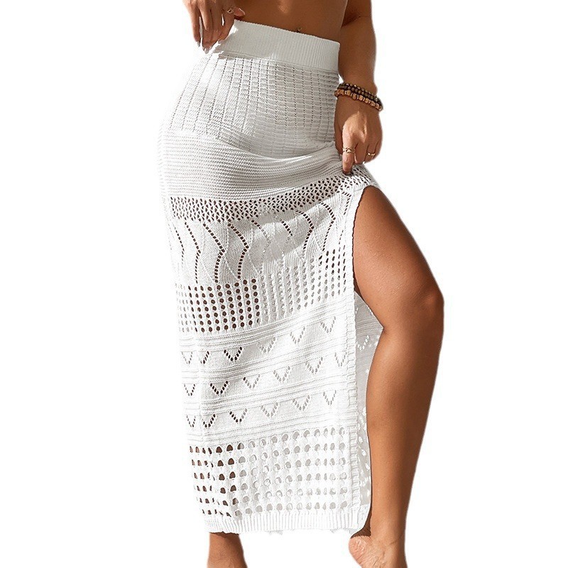 Picture of Cross-border European and American sexy beach skirt set summer sleeveless knitted short top long split skirt for women