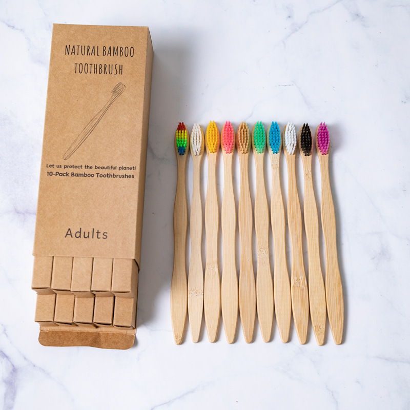 Picture of Children and Adults Disposable 10-Pack 4-Pack Toothbrushes Hotel Bamboo Charcoal Hard Bristles Soft Bristles Bamboo Portable Eco-Friendly Material