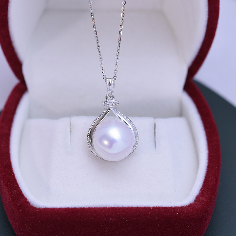 Source Factory Freshwater Pearl 11-12mm Strong Light Round Oblate S925 Silver Women's Pendant Necklace Almost Flawless