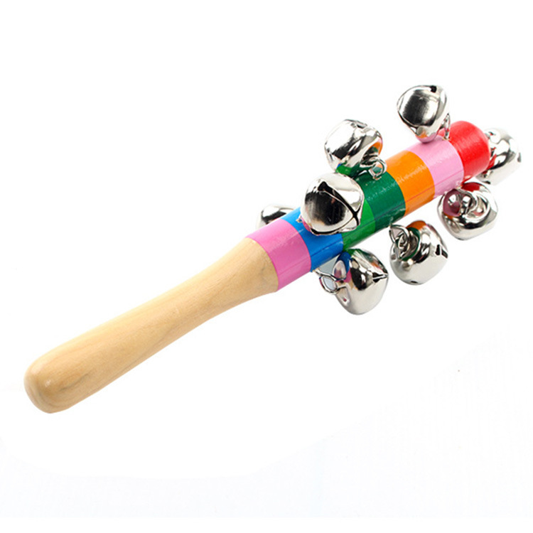 Wooden seven-color rainbow rattle newborn baby crying and soothing Bell cross Bell early education Orff toy