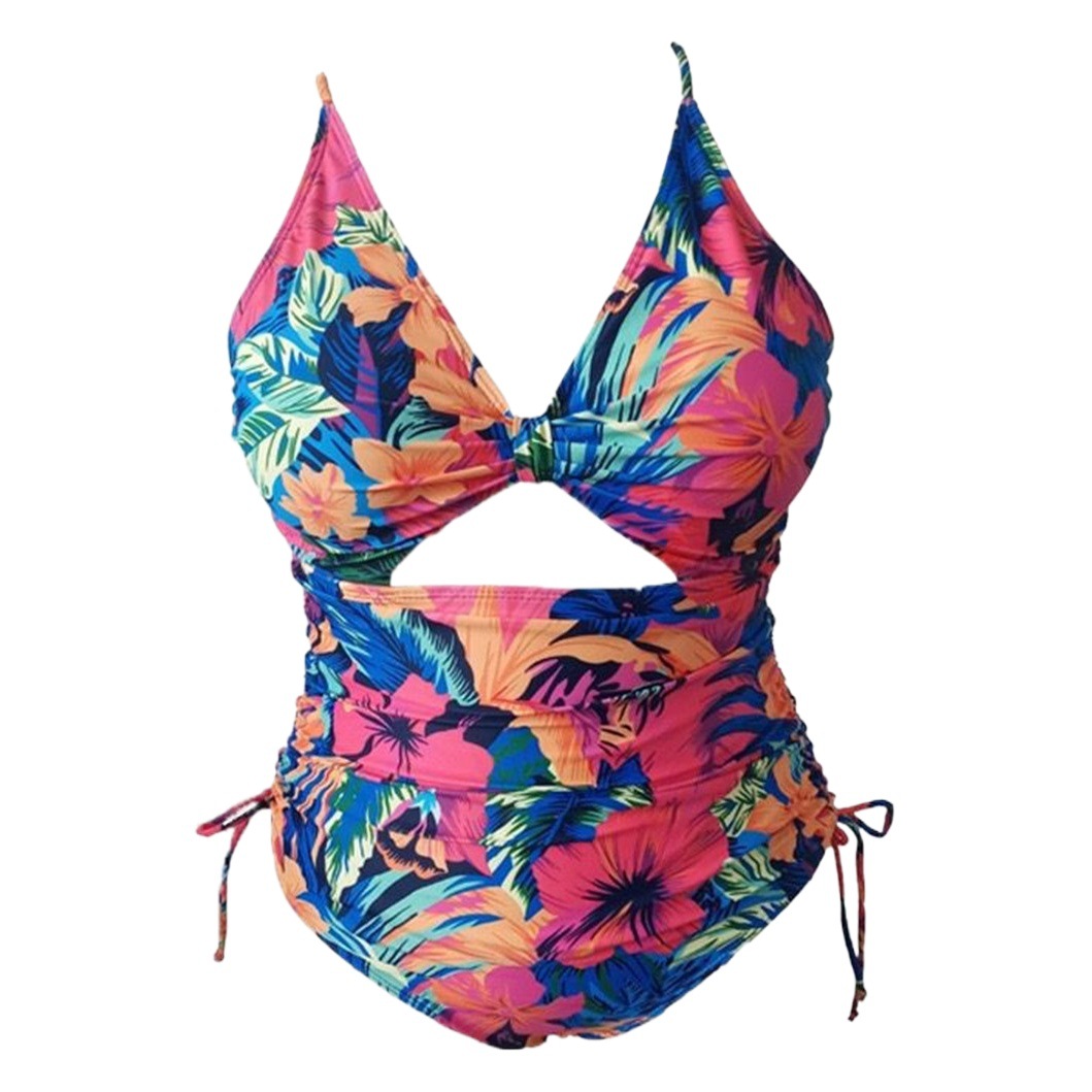 Longqi 2022 Cross-border Special for New Bikini Pleated Hollow Belly Covering Slimming Plus Fat Extra-large One-piece Swimsuit for Women