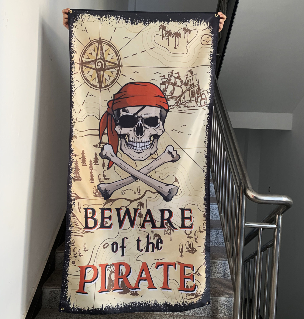 Picture of Foreign Trade Cross-border Flag Halloween Pirates Flag Indoor and Outdoor Wall Decoration Halloween Skull