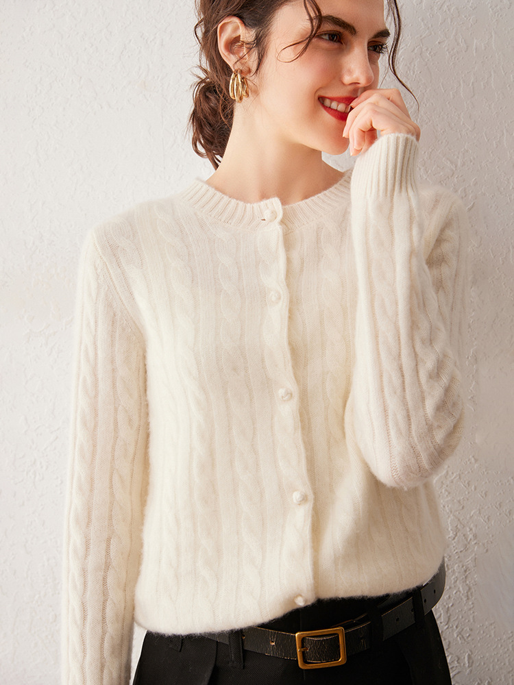 Picture of Cashmere Sweater Women's Knitted Cardigan Loose Round Neck Single-breasted Twisted Flower Outer Wear Autumn and Winter Twisted Flower Sweater Jacket