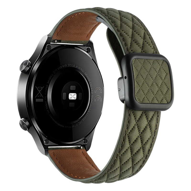 Suitable for Huawei Gt5 Samsung Watch Xiaomi S4 Genuine Leather Quilted Pattern Double-Sided Leather Magnetic Square Buckle Watch Strap Gt6